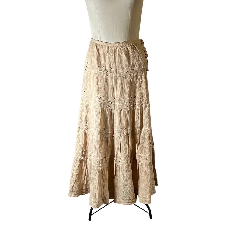 Vtg Y2K 2000s Gap Tan Tiered Gauzy Maxi Skirt Sz 12 Boho Beach Festival